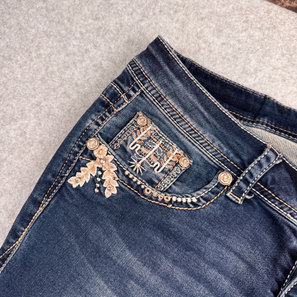 Grace in LA Jeans Womens 28 / 6 Dark Wash Thick Stitch Embellished Slim Straight - Picture 8 of 12